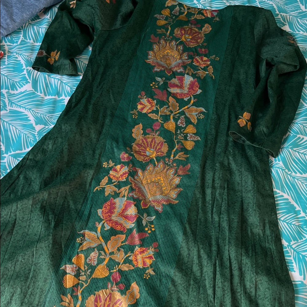 Green Floral Embroidered Top